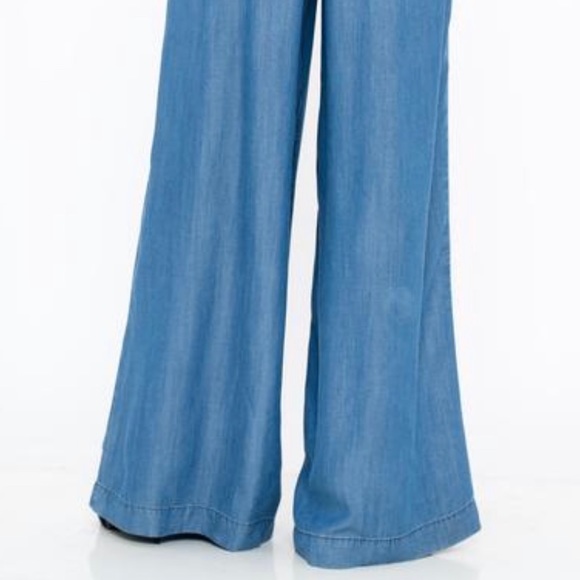Denim Wide Leg Pants with Tie - Picture 3 of 4